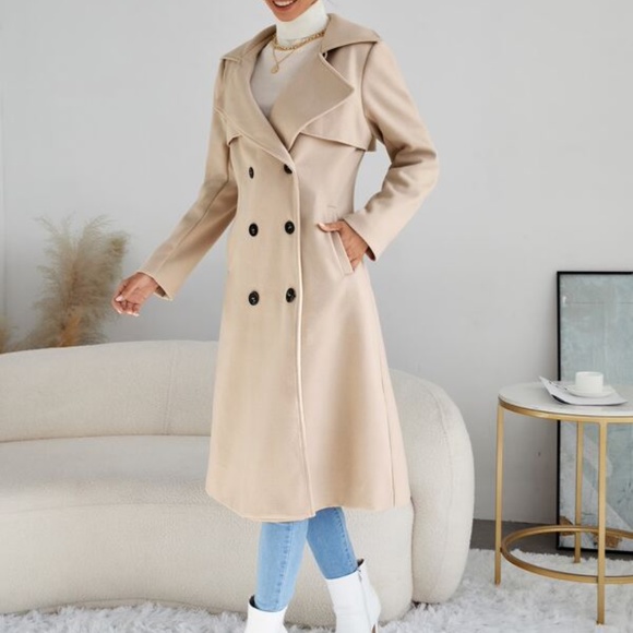 Cream wide collar button double breast trench Coat - Picture 4 of 9